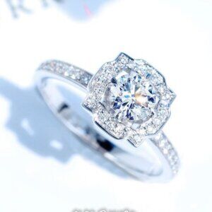 🎁Beautiful Round Shiny CZ Diamond Flower Micro Pave Wedding Ring,UNVN12316
